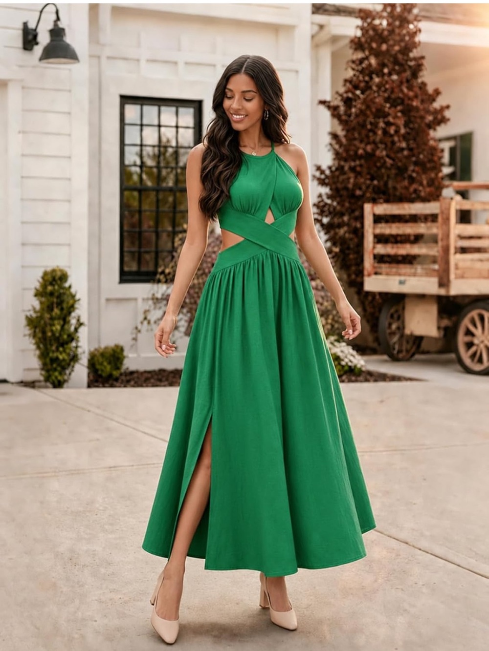 New chicme Emerald Halter Maxi Dress with Waist Cutouts